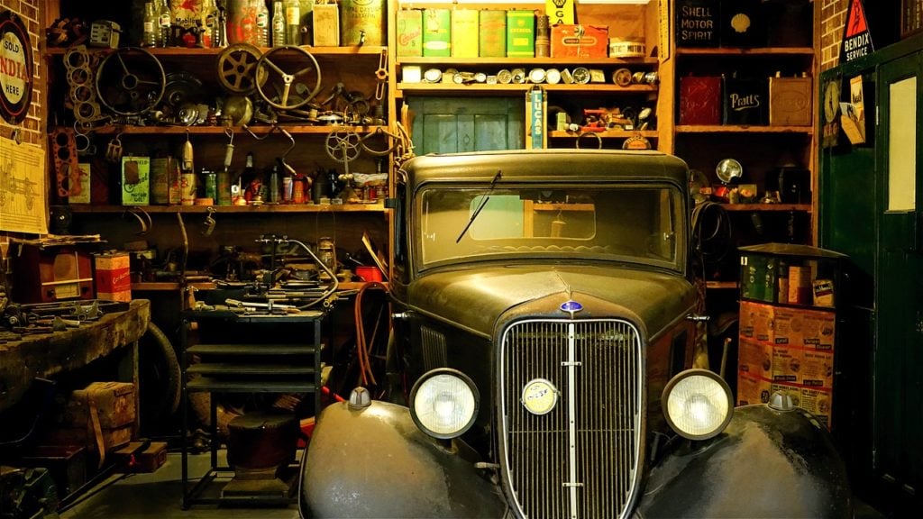 Image of classic car in garage