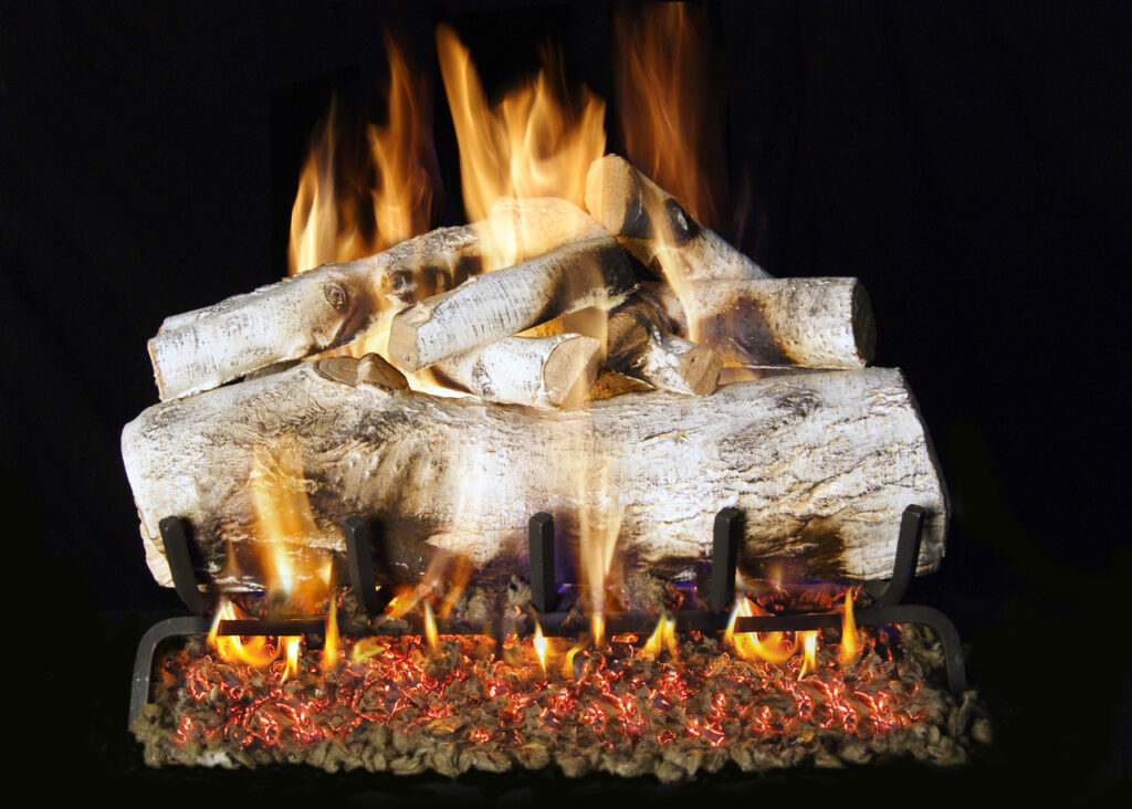 RH Peterson Real-Fyre Mountain Birch Designer Log Set with choice of Vented Burner and Valve Kit