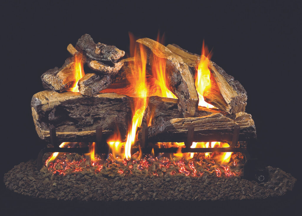 RH Peterson Real-Fyre Rugged Split Oak Log Set with a choice of Vented Burner and Valve Kit